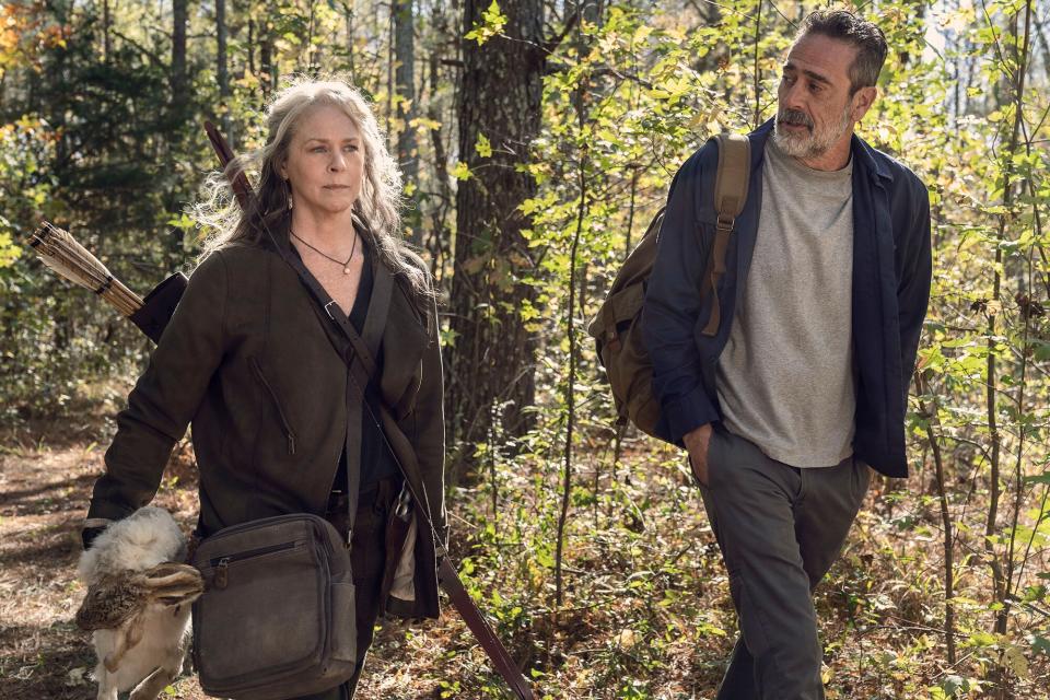 Melissa McBride as Carol Peletier, Jeffrey Dean Morgan as Negan