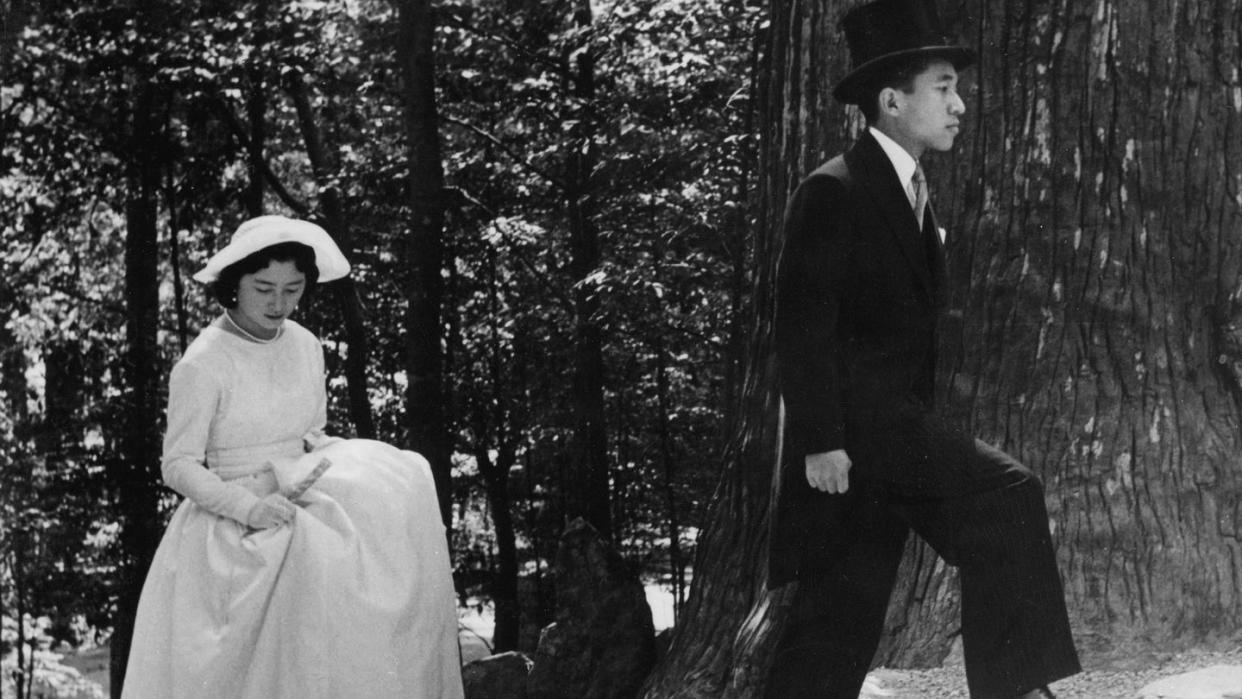 akihito, crown prince of japan, with his wife michiko