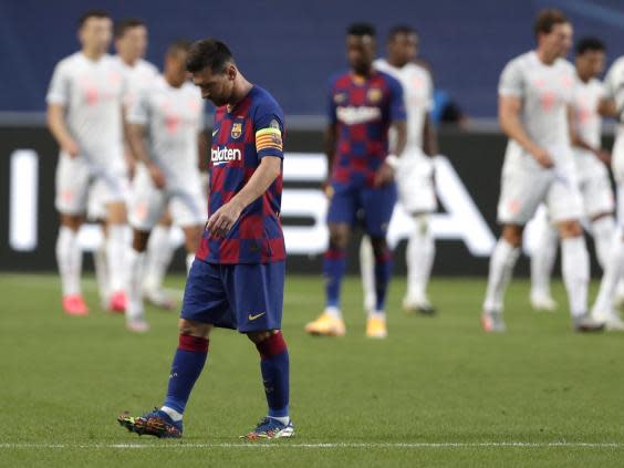 Lionel Messi’s dejection is clear to see (POOL/AFP via Getty Images)