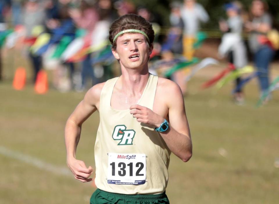 Catawba Ridge’s Sam Rich wins the 2021 4A cross-country individual state championship in Columbia.