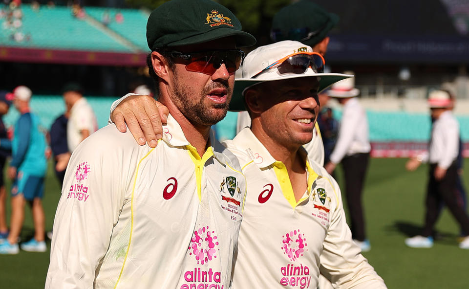 Travis Head and David Warner, pictured her after the third Test between Australia and South Africa.