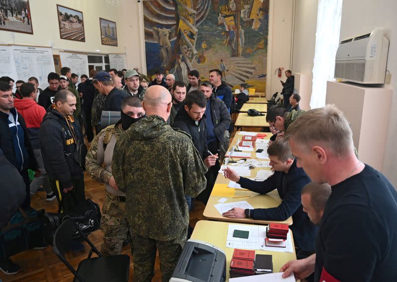 Russian reservists depart for military bases during mobilisation of troops, in Bataysk