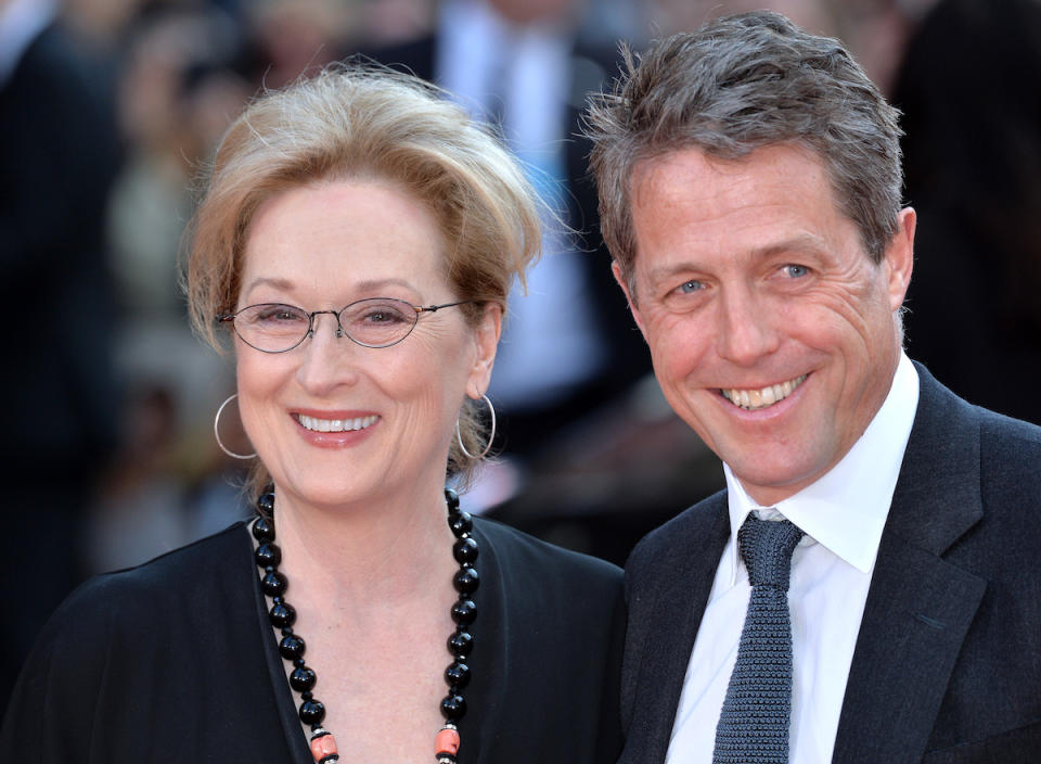 LONDON, ENGLAND - APRIL 12: Meryl Streep and Hugh Grant attend the World film premiere of 