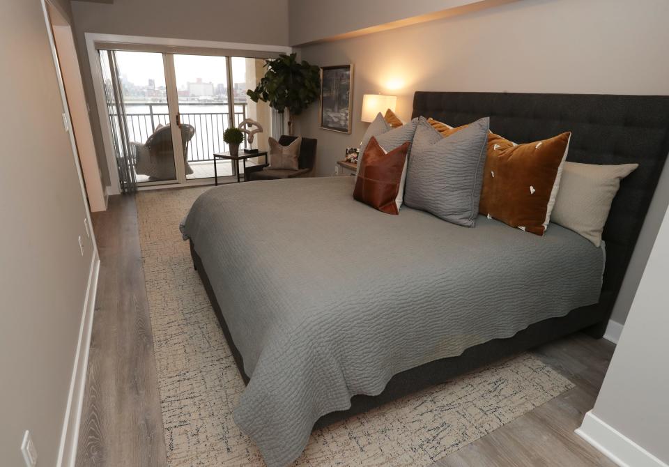 The bedroom inside a condo owned by Johnny Phillips at The Harbours Condominiums along the riverfront in Jeffersonville, Ind. on Feb. 6, 2023.