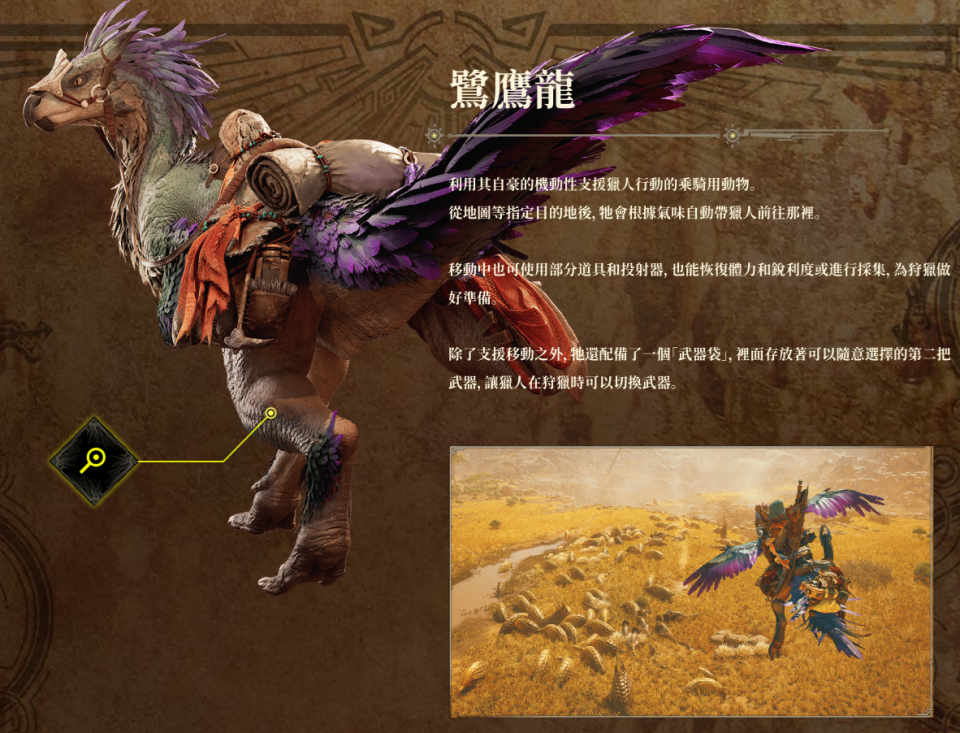 《魔物獵人 荒野》新坐騎可以攜帶第二把武器更換（圖源：卡普空）