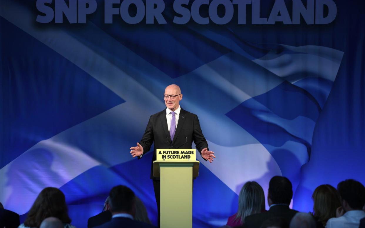 John Swinney, the SNP leader, launches his party's general election manifesto in Edinburgh