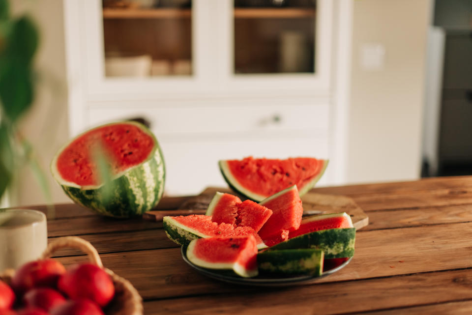 a bowl of watermelon slices