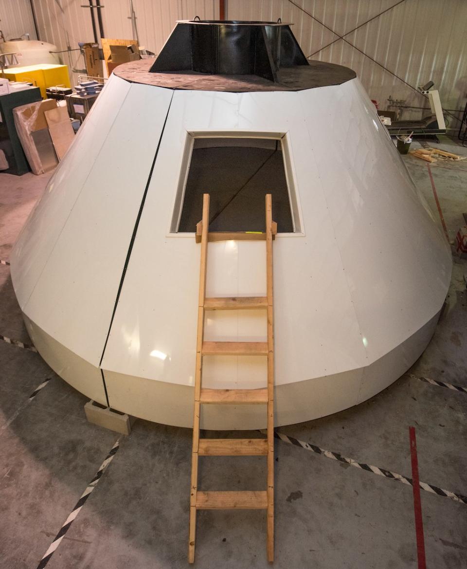 Kansas State University researchers are studying astronaut fitness during an emergency escape using this life-size replica of NASA's Orion space capsule. <cite>Kansas State University</cite>