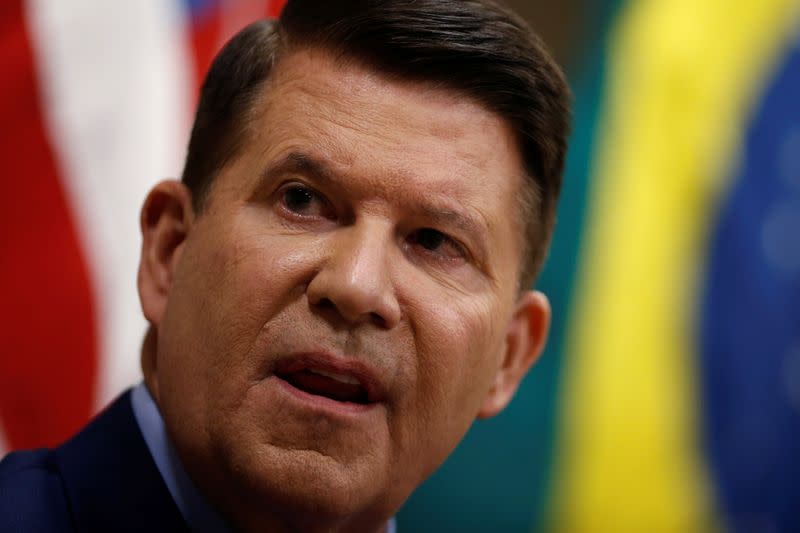 U.S Under Secretary for Economic Growth, Energy, and the Environment, Keith Krach looks on during a meeting with businessmen, economists and journalists in Brasilia