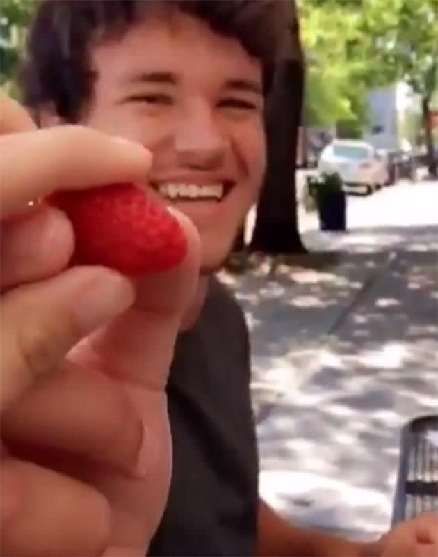 Chandler giving her his strawberry. Source: Instagram