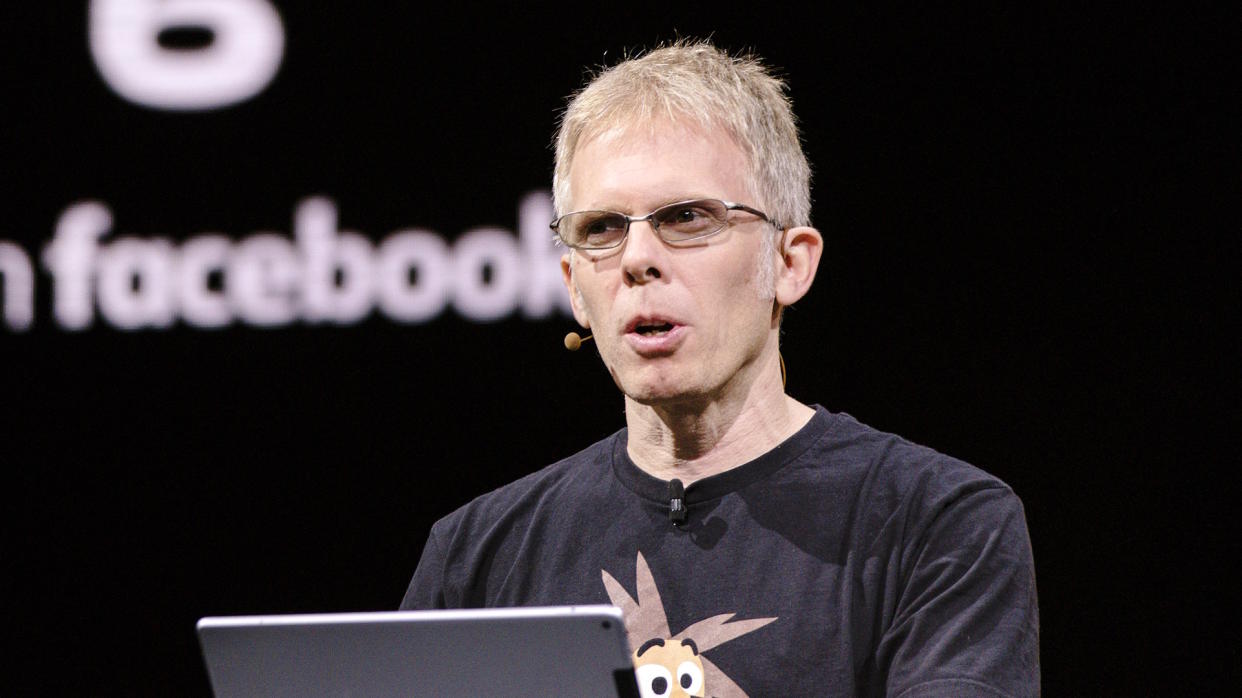  John Carmack, chief technology officer for Oculus VR, speaks during the Oculus Connect 6 conference in San Jose, California, U.S., on Thursday, Sept. 26, 2019. Facebook's virtual reality unit Oculus on Wednesday announced Facebook Horizon, described as an ever-expanding VR world where people can interact with others as digital avatars. Photographer: Michael Short/Bloomberg via Getty Images 