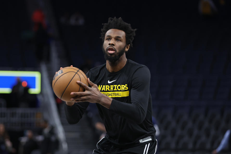 SAN FRANCISCO, CALIFORNIA - FEBRUARY 13: Andrew Wiggins #22 of the Golden State Warriors warms up before the game against the Washington Wizards at Chase Center on February 13, 2023 in San Francisco, California. NOTE TO USER: User expressly acknowledges and agrees that, by downloading and/or using this photograph, User is consenting to the terms and conditions of the Getty Images License Agreement. (Photo by Lachlan Cunningham/Getty Images)