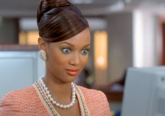 Tyra Banks in the iconic typing scene in life-size