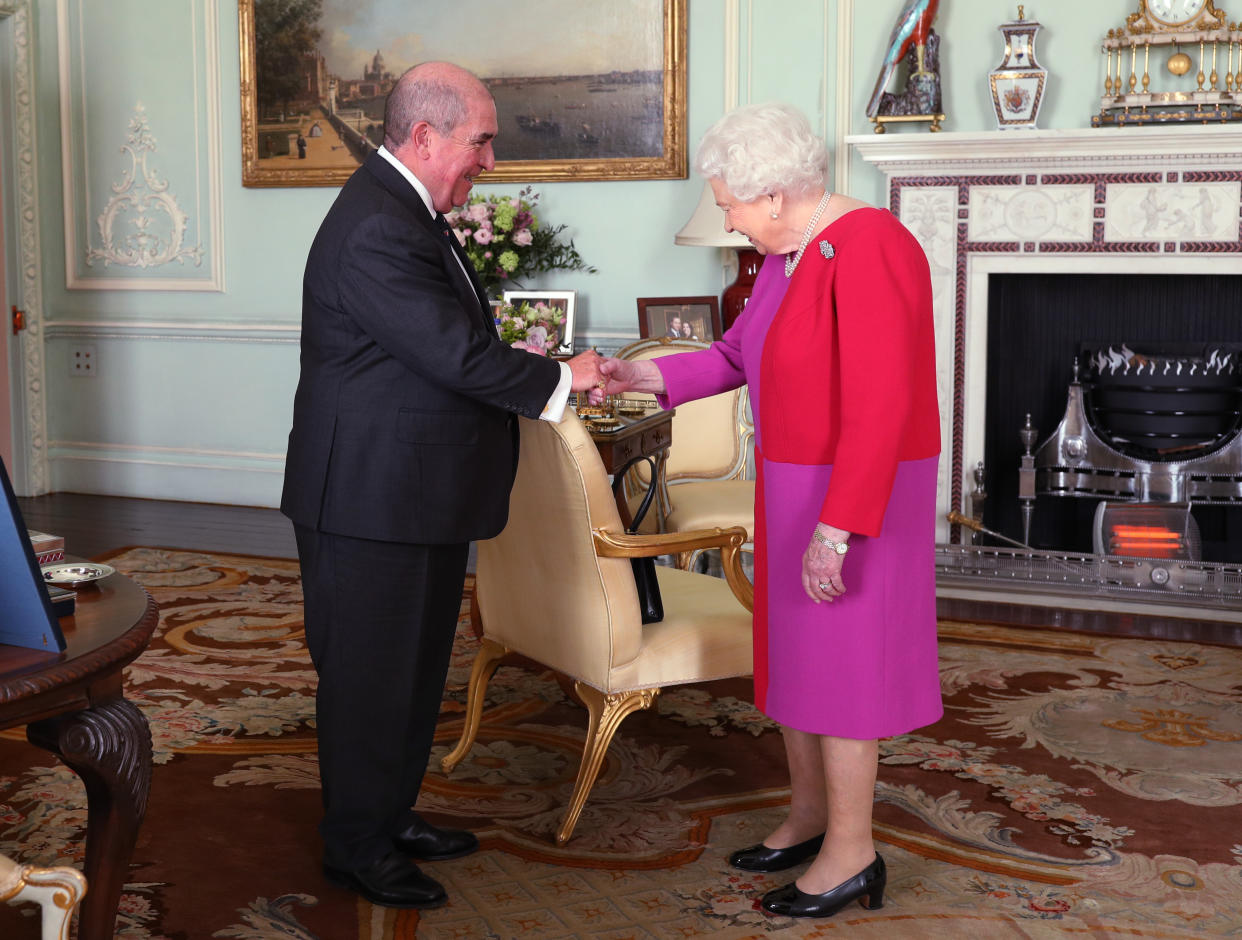 Queen Elizabeth II, Sovereign Head, the Most Venerable Order of the Hospital of St. John of Jerusalem, receives Professor Mark Compton, Lord Prior of the Order of St John, during an audience, where he  presented Her Majesty with the Orderâs first ever Service Medal in Gold, at Buckingham Palace, London. PA Photo. Picture date: Wednesday March 11, 2019. Photo credit should read: Yui Mok/PA Wire