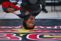 B-boy CarlWinz, competes during Red Bull BC One event on, Saturday, July 24, 2021. in New York. Many in the breaking community are eager for the art form to expand its audience after the International Olympic Committee announced that it would become an official sport at the Paris 2024 games. But that optimism is hardly unanimous. (AP Photo/Eduardo Munoz Alvarez)