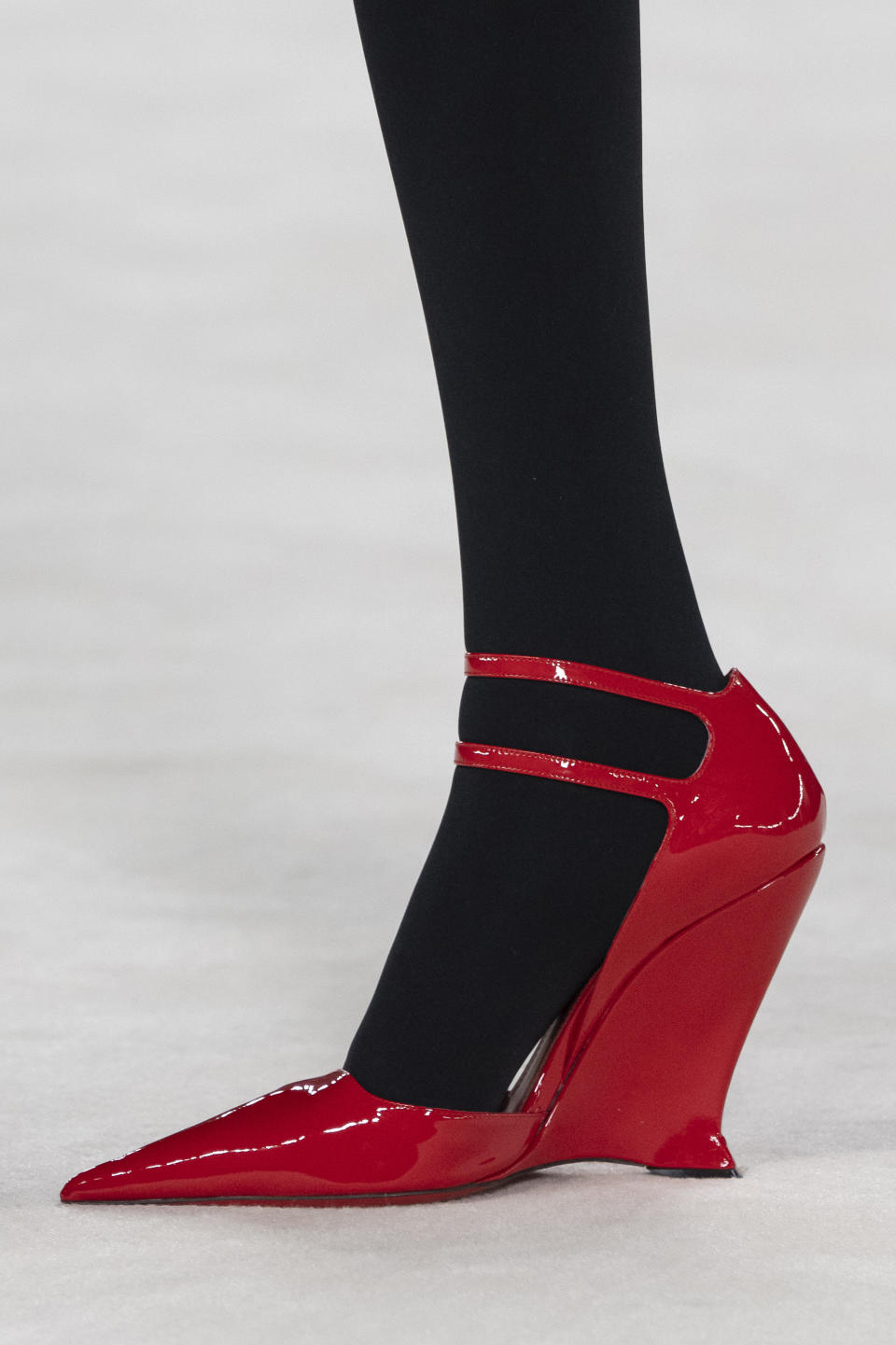 Ferragamo’s patent wedge for fall winter ’23. - Credit: Gamma-Rapho via Getty Images