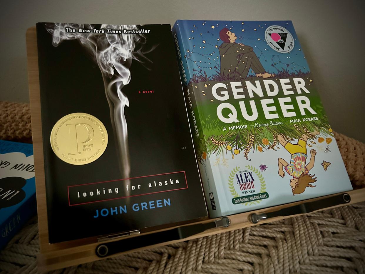 Books that have been challenged in Indiana and other states are shown. (John Tufts/IndyStar)