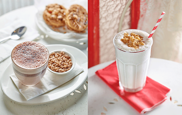 Coco Pops hot chocolate and Crunchy Nut and Nutri-Grain thickshake. Photo: Supplied