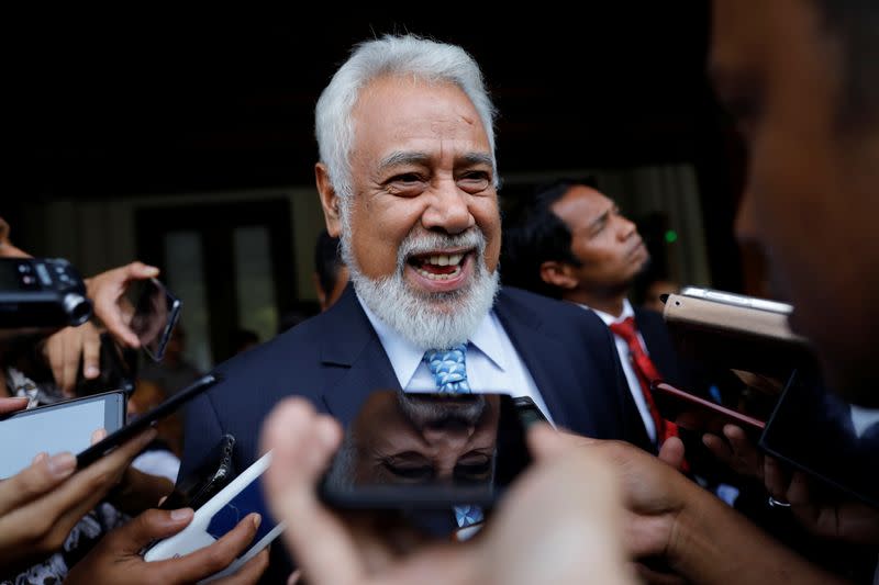 FILE PHOTO: Former president of East Timor Xanana Gusmao talks to journalists after a meeting with Indonesian Coordinating Minister of Politics, Law, and Security Affairs Wiranto in Jakarta