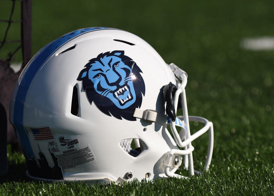 NEW HAVEN, CT - NOVEMBER 02: A view of the Columbia Lions helmet during the game as the Columbia Lions take on the Yale Bulldogs on November 2, 2019, at Yale Bowl in New Haven, Connecticut. (Photo by Williams Paul/Icon Sportswire via Getty Images)