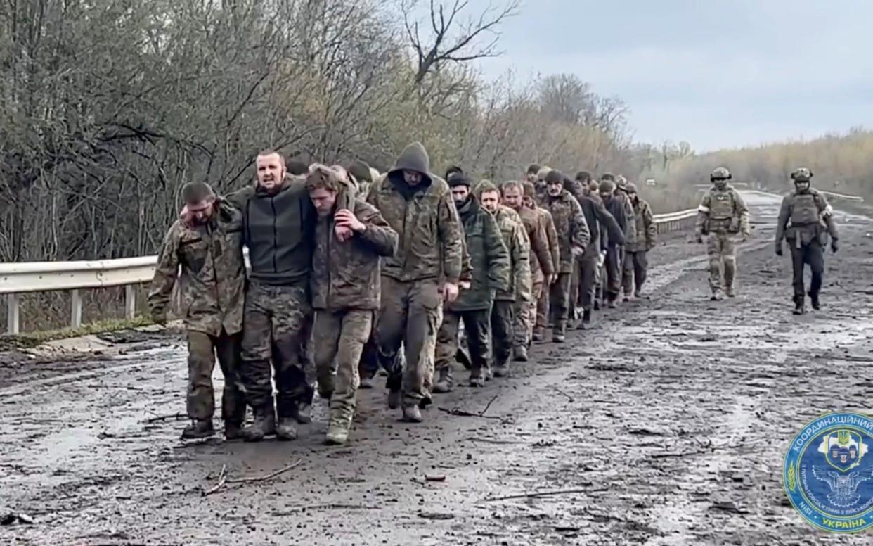 Ukrainian prisoners of war (POWs) are seen during a swap at an unknown location - REUTERS