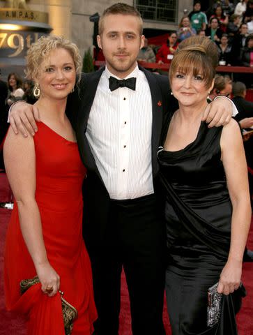 Jeff Vespa/WireImage Ryan Gosling with sister Mandi and mom Donna