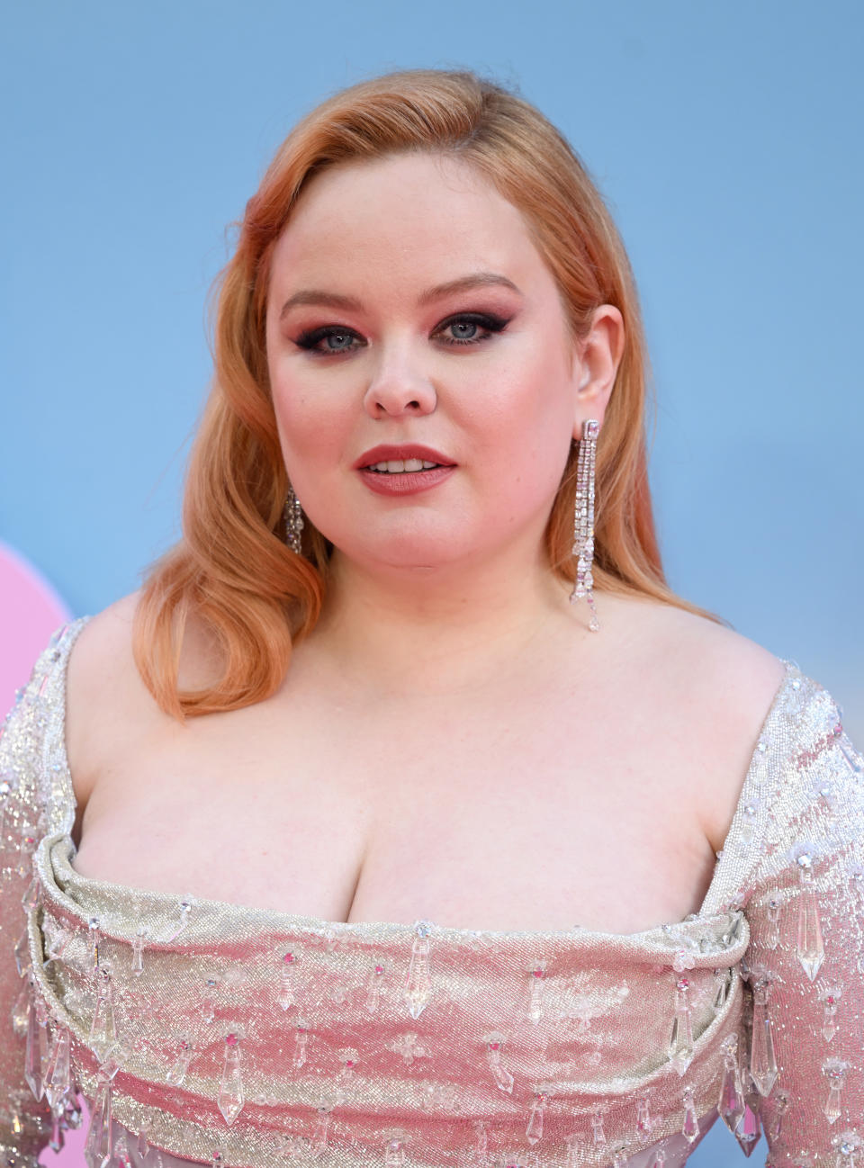 Close-up of Nicola on the pink carpet