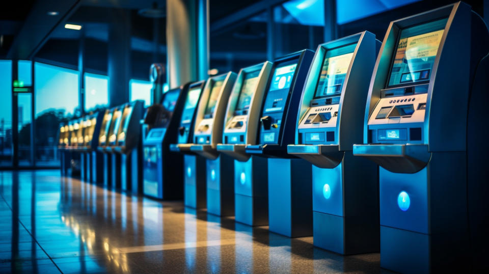 A customer tapping their debit card at an ATM, making a secure transaction.