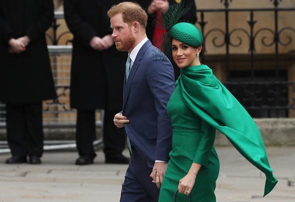 <div class="inline-image__caption"><p>Prince Harry and Meghan Markle arrive to attend the annual Commonwealth Day Service at Westminster Abbey on March 9, 2020, in London.</p></div> <div class="inline-image__credit">Dan Kitwood/Getty</div>