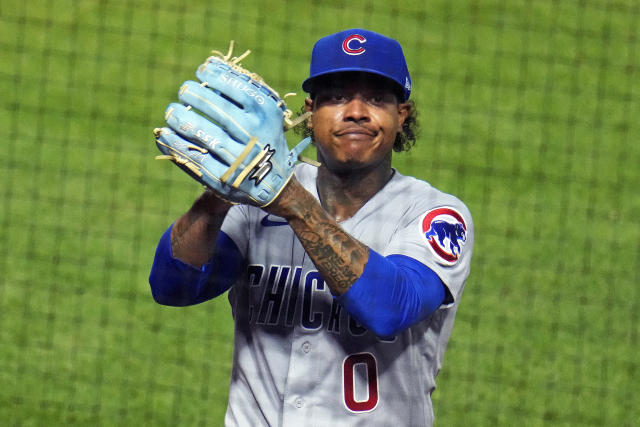 Chicago Cubs' Tucker Barnhart stands in the dugout before a