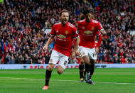 <p>Soccer Football – Premier League – Manchester United vs Crystal Palace – Old Trafford, Manchester, Britain – September 30, 2017 Manchester United’s Juan Mata celebrates scoring their first goal Action Images via Reuters/Jason Cairnduff EDITORIAL USE ONLY. No use with unauthorized audio, video, data, fixture lists, club/league logos or “live” services. Online in-match use limited to 75 images, no video emulation. No use in betting, games or single club/league/player publications. Please contact your account representative for further details. </p>