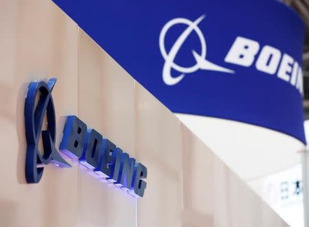 FILE PHOTO - Boeing's logo is seen during Japan Aerospace 2016 air show in Tokyo, Japan, October 12, 2016. REUTERS/Kim Kyung-Hoon
