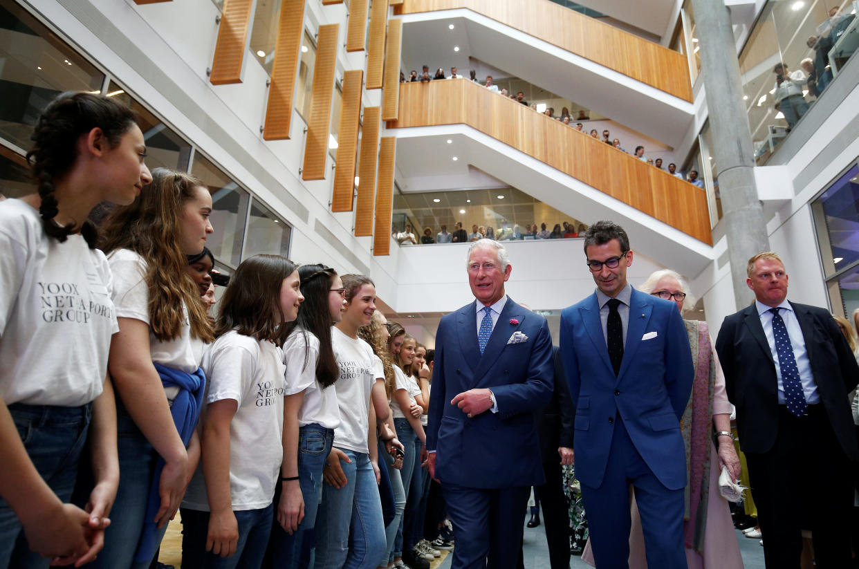 LONDON, ENGLAND - MAY 16:  Prince Charles, Prince of Wales visits the new Tech Hub, with Chief Executive of Yoox Net-a-Porter Group Federico Marchetti, at the Yoox Net-a-Porter Group offices on May 16, 2018 in London England. (Photo by Henry Nicholls - WPA Pool/Getty Images)