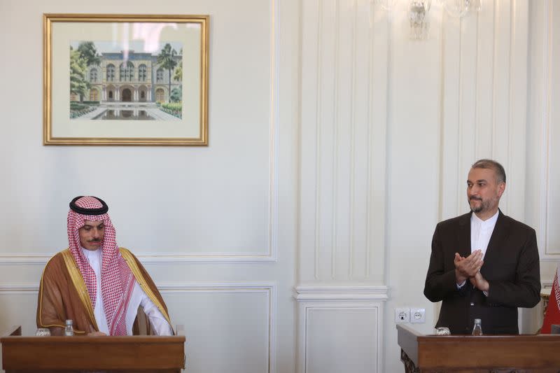 Iranian FM Hossein Amir-Abdollahian meets with Saudi Arabia's FM Prince Faisal bin Farhan Al Saud in Tehran