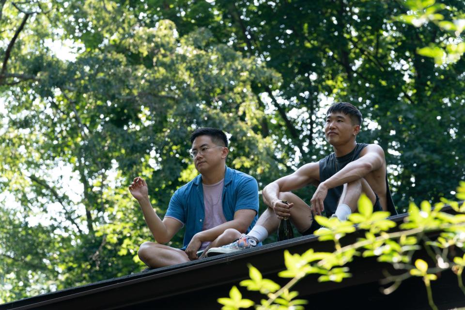 Bowen Yang and Joel Kim Booster star in the new queer rom-com "Fire Island." Booster also wrote the script, which is based on "Pride and Prejudice."