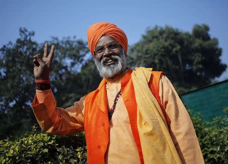 Priest-turned-lawmaker Sakshi Maharaj poses at his residence in New Delhi January 30, 2015. REUTERS/Anindito Mukherjee