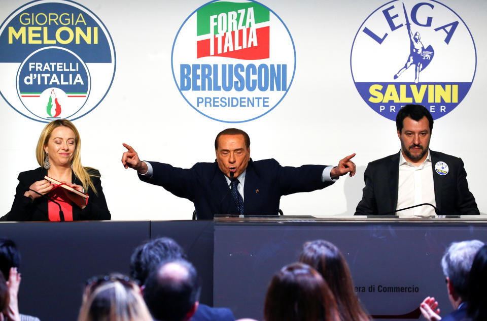 Berlusconi-Meloni-Salvini: l'annuncio sul centrodestra (REUTERS/Alessandro Bianchi)