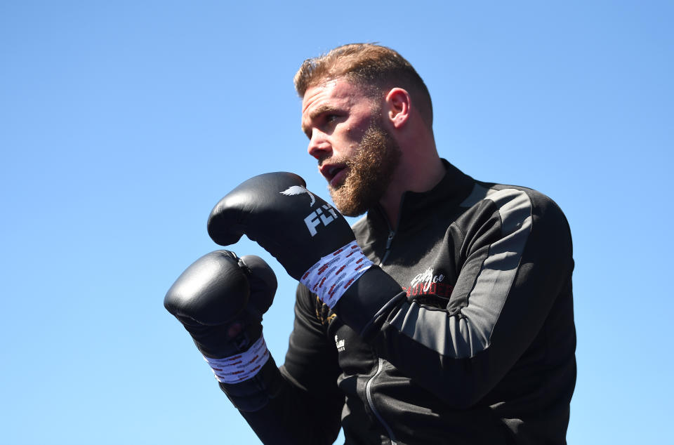 STEVENAGE, ENGLAND - MAY 04: Billy Joe Saunders takes part in a workout session at The Lamex Stadium on May 04, 2019 in Stevenage, England. (Photo by Nathan Stirk/Getty Images)