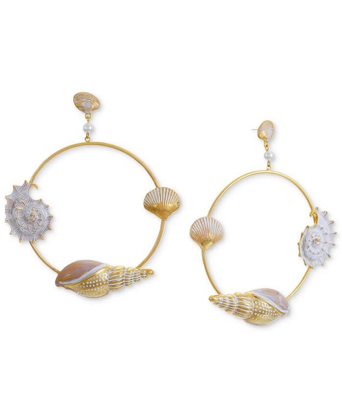 <p><span>INC International Concepts Home by Areeayl Gold-Tone Shell Drop Hoop Earrings</span> ($35)</p>