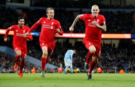 Football - Manchester City v Liverpool - Barclays Premier League - Etihad Stadium - 21/11/15 Martin Skrtel celebrates scoring the fourth goal for Liverpool Action Images via Reuters / Carl Recine Livepic