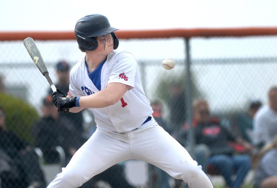 Carlinville's Zach Reels bats during the game against Gillespie Tuesday, April 25, 2023.