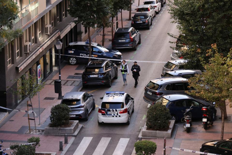 Police work at the site where Alejo Vidal-Quadras, former head of Spain's People's Party in the Catalonia region, was shot in the face (REUTERS)