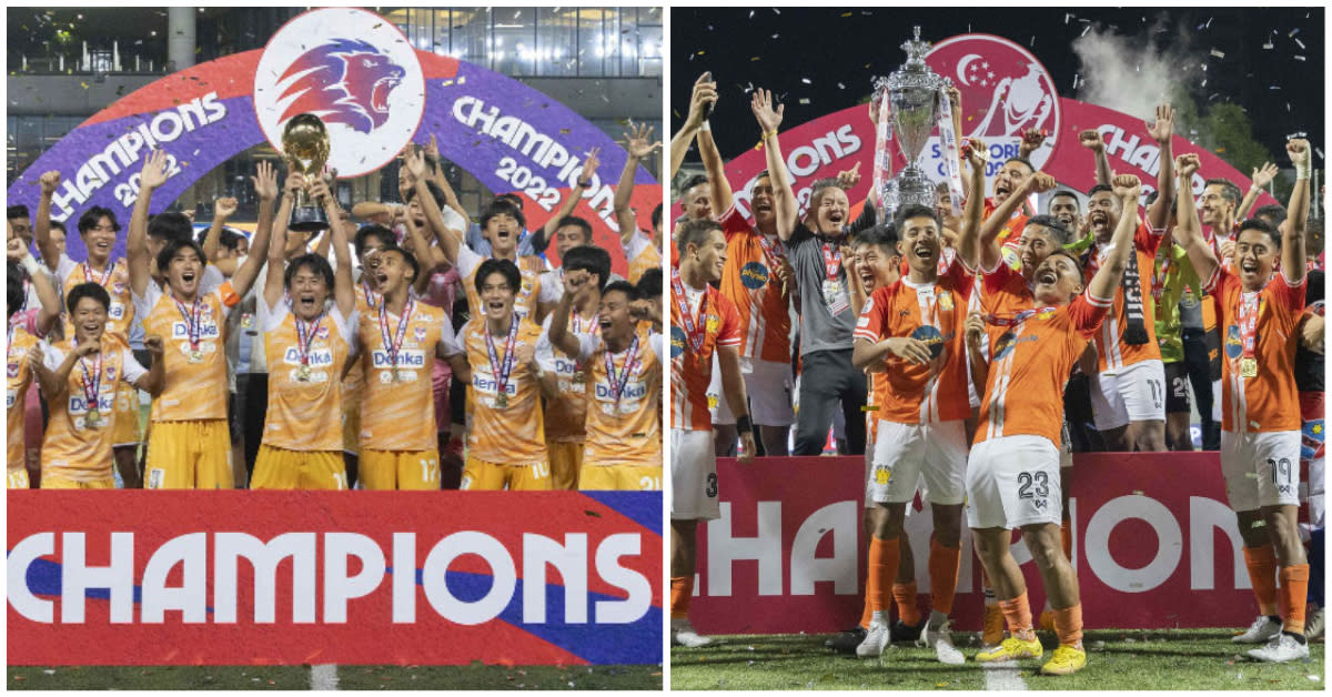 Singapore Premier League 2022 champions Albirex Niigata (left) and Singapore Cup 2022 winners Hougang United. (PHOTOS: FAS)