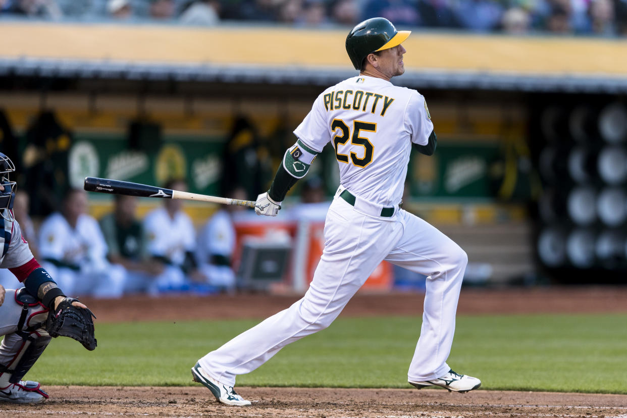 Stephen Piscotty’s mother Gretchen was diagnosed with ALS in May 2017, and died on Sunday at age 55. Piscotty was traded from the Cardinals to the Athletics so he could be closer to her. (AP Photo/John Hefti)