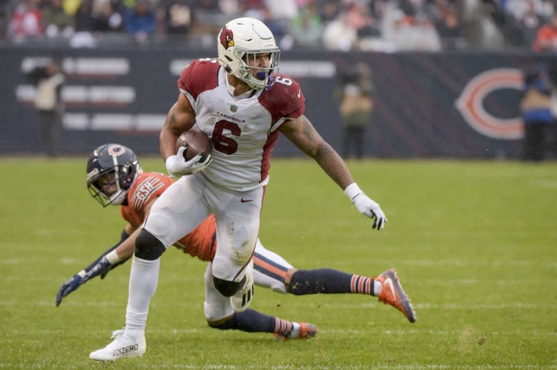 Running back James Conner and other Arizona Cardinals playmakers could struggle early this season as they play with backup quarterbacks. File Photo by Mark Black/UPI