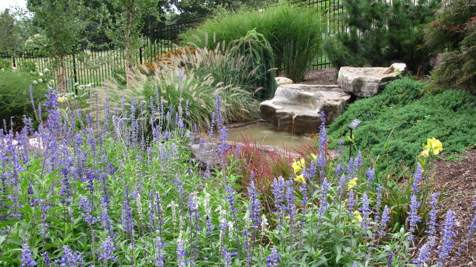 Wickham Park's sensory garden in Connecticut includes moving water and other features such as windchimes for sound.