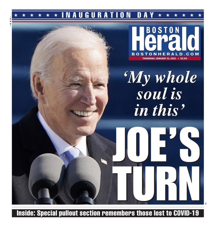 January 21, 2021 front page of the Boston Herald