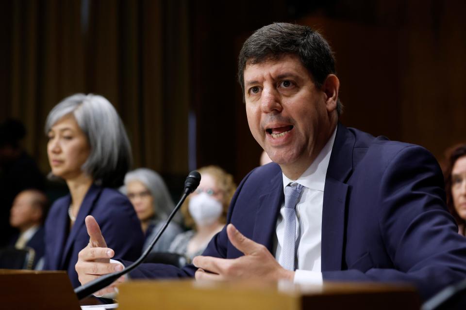 Former U.S. Attorney Steve Dettelbach testifies before the Senate Judiciary Committee during his confirmation hearing to be the next director of the Bureau of Alcohol, Tobacco, Firearms and Explosives.