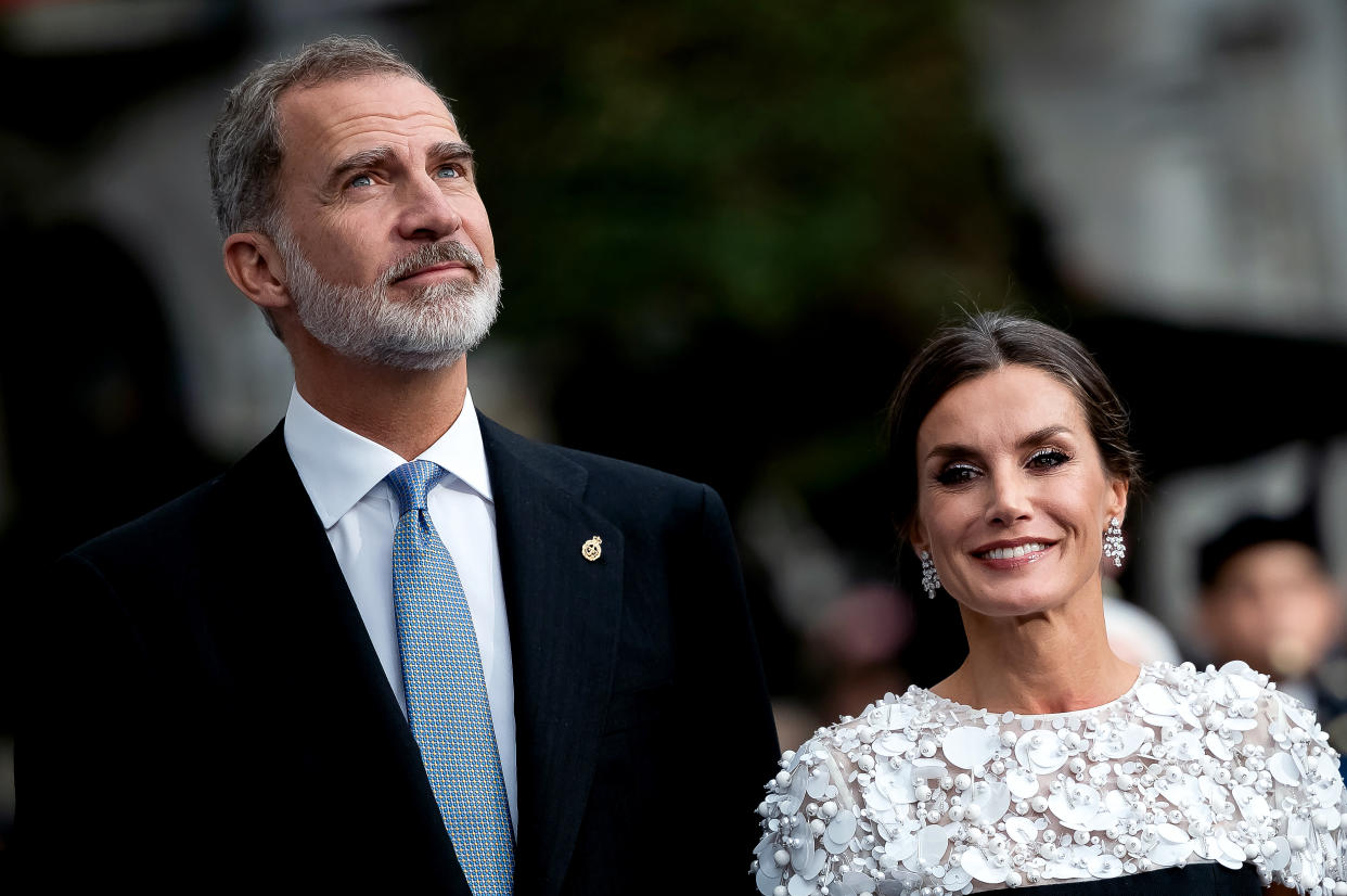 ASTURIAS, SPAIN - OCTOBER 28: King Felipe VI of Spain and Queen Letizia of Spain arrive at the 