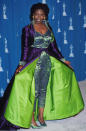 1993: Surprisingly, Whoopi Goldberg was asked to host the 1994 Academy Awards after petrifying everyone the previous year in a purple and neon-green silk jacket and embroidered jumpsuit.